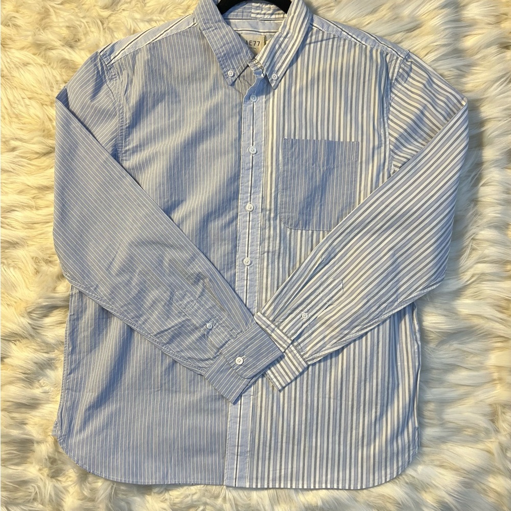 AE77 Premium Relaxed Striped Poplin Button-Up Shirt, Size M *New*